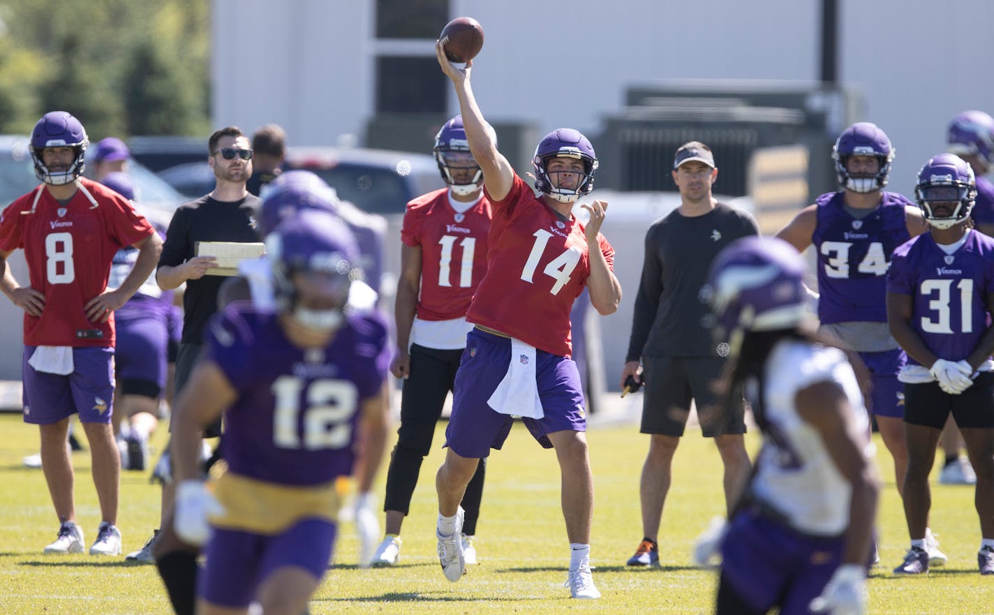 Minnesota Vikings quarterback Nate Stanley (14) at minicamp .] Jerry Holt •Jerry.Holt@startribune.com