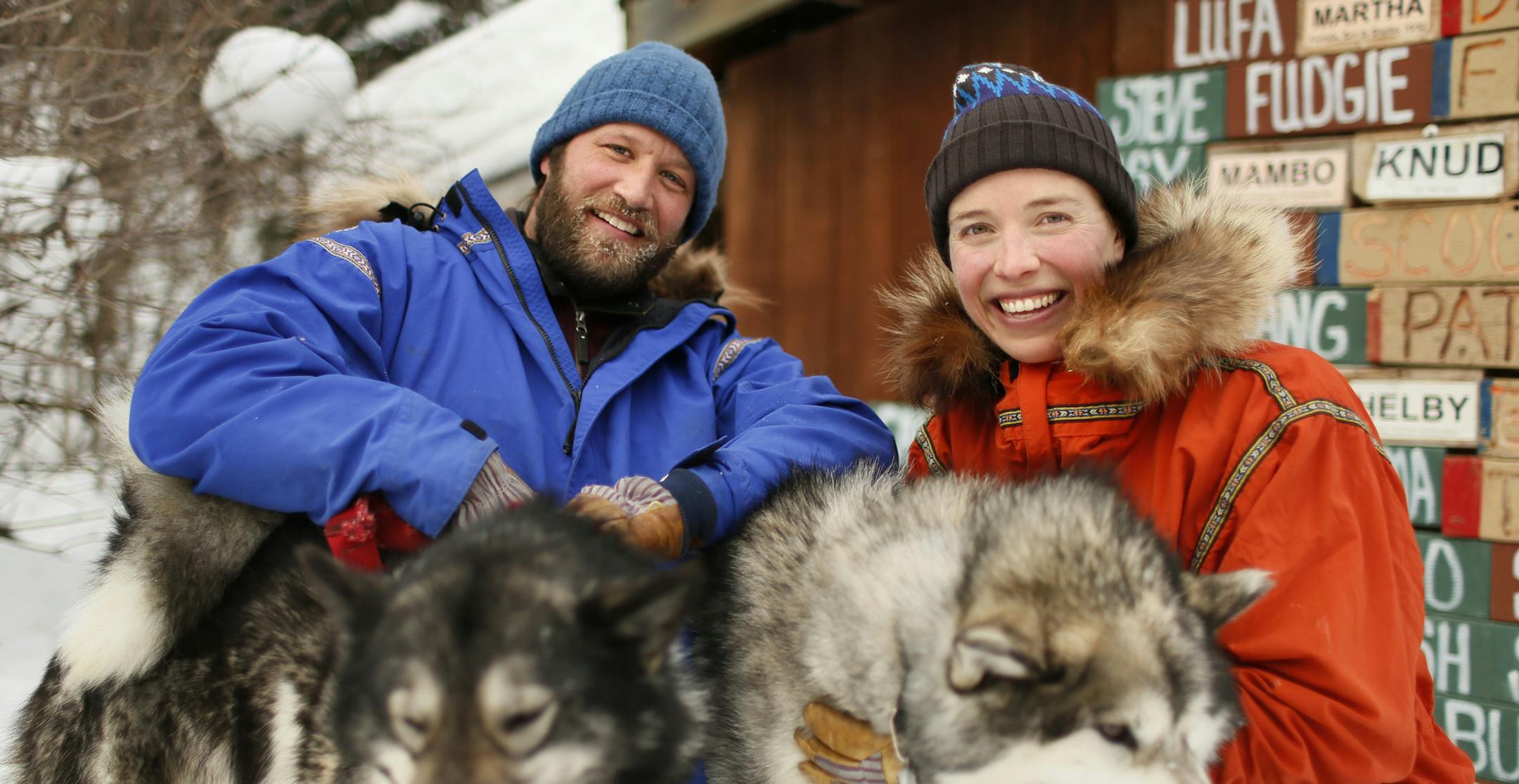 Adventure Educators Dave and Amy Freeman, a husband-and-wife adventurer team from Grand Marais, just won National Geographic's Adventurers of the Year. The couple paddled, dogsledded, and hiked 11,647 miles across North America while 85,000 students helped shape their course. This winter the couple has been running dog sled adventures from the Wintergreen Dogsled Lodge in Ely. ] BRIAN PETERSON ‚Ä¢ brianp@startribune.com Ely, MN 02/04/2014 ORG XMIT: MIN1402051529471719