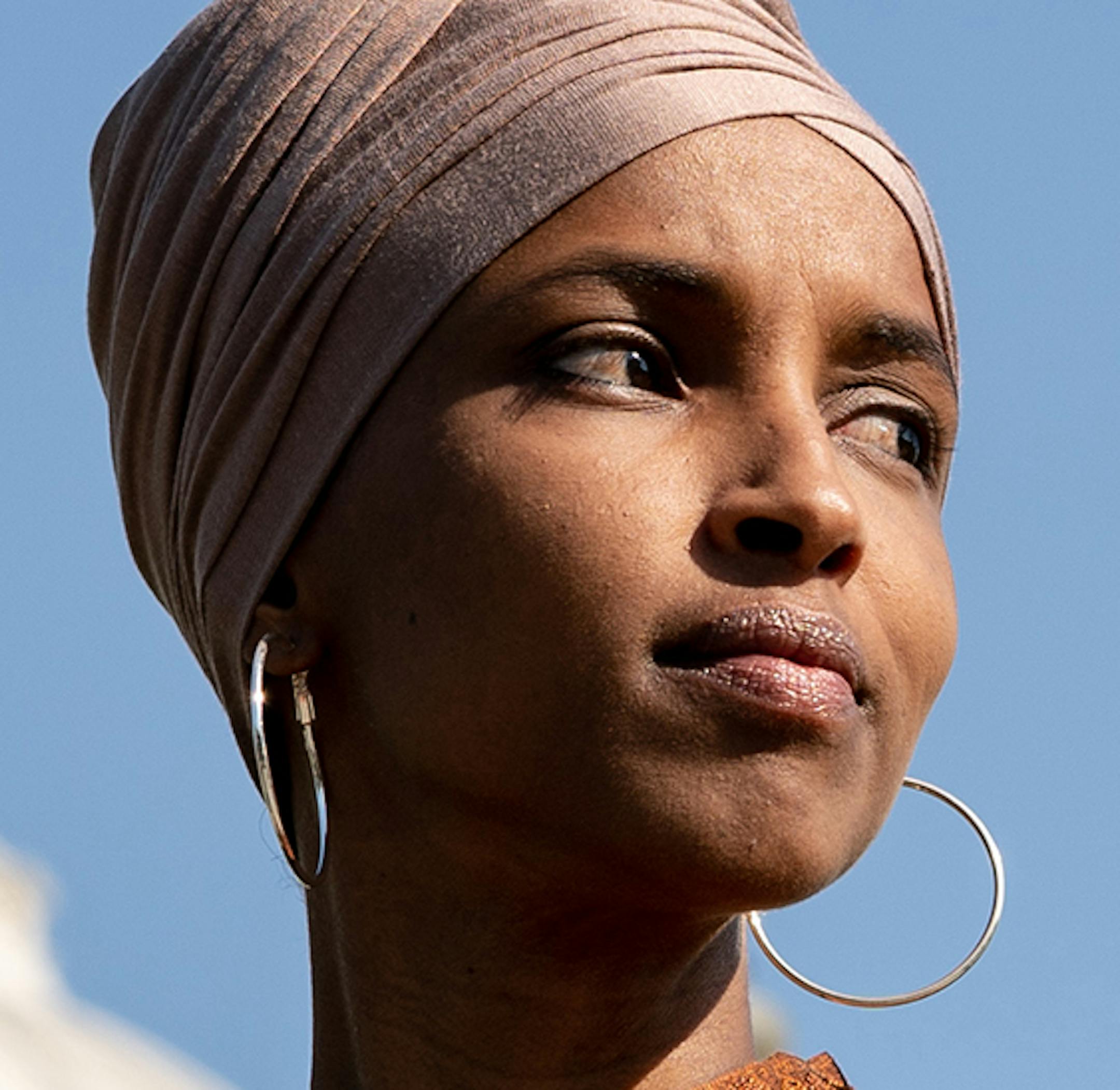 FILE -- Rep. Ilhan Omar (D-Minn.), who has been the target of social media and online ads containing disinformation, at a news conference on Capitol Hill in Washington, July 25, 2019. Few politicians or their staffs are prepared to quickly notice and combat incorrect stories about them, according to dozens of campaign staff members and researchers who study online disinformation. (Erin Schaff/The New York Times)