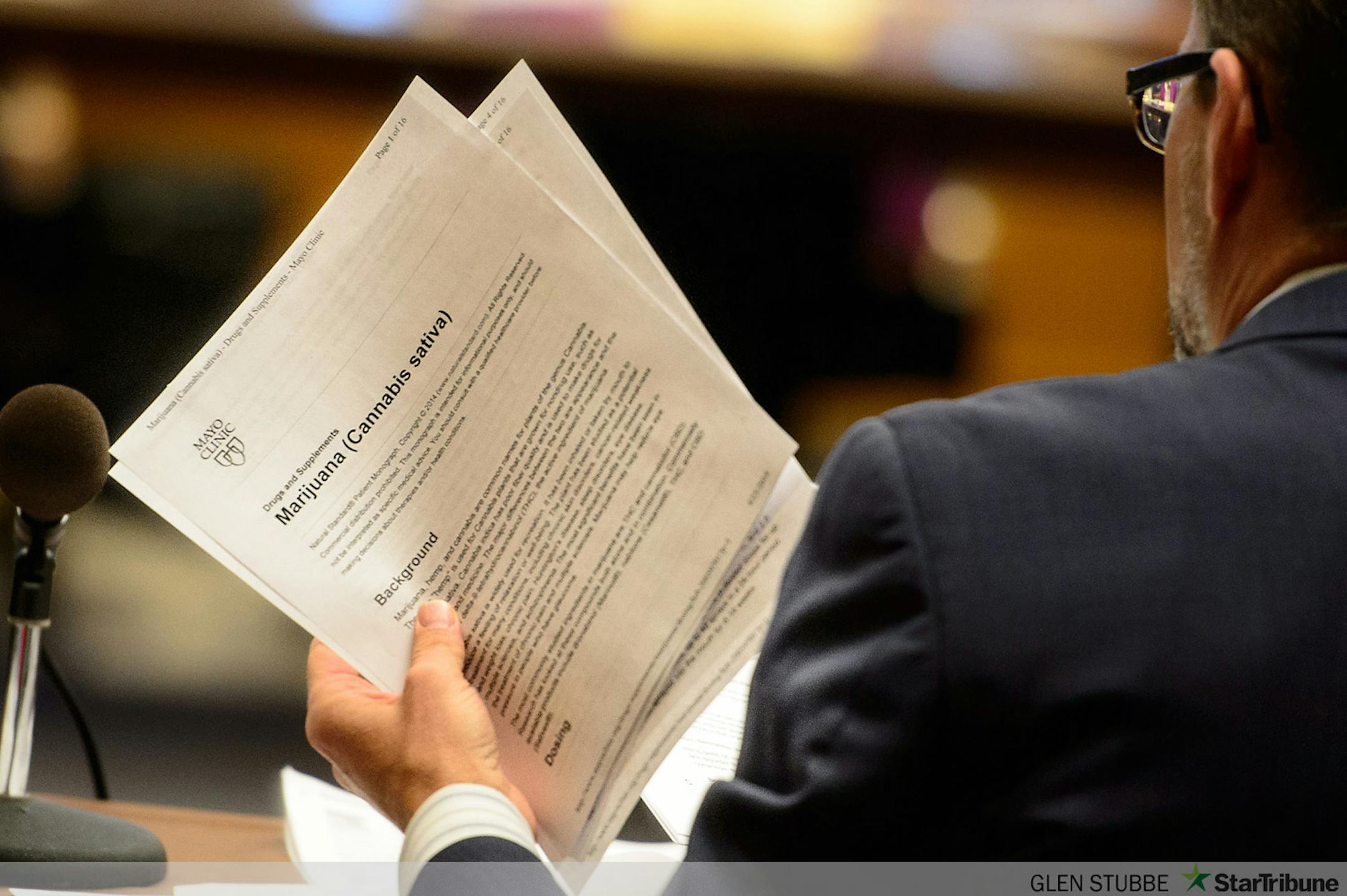 Senator Scott Dibble answered Sen Carla Nelson's assertion that Minnesota would become "the Wild West of medicine" with a 16-page study on Cannabis by the Mayo Clinic.       ]    The Senate Health and Human Services Committee voted 7-3 to allow patients with certain medical conditions to obtain a doctor's prescription and obtain small amounts of marijuana.   Friday April 25, 2014   GLEN STUBBE * gstubbe@startribune.com