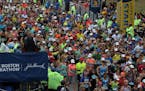 The third wave of runners starts the 123rd Boston Marathon on Monday, April 15, 2019, in Hopkinton, Mass. (AP Photo/Stew Milne)
