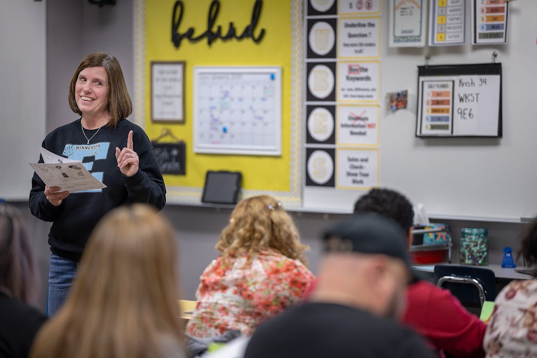 Kristi Maricle taught an adult literacy class to immigrants at the Windom High School in Windom on Jan. 23.