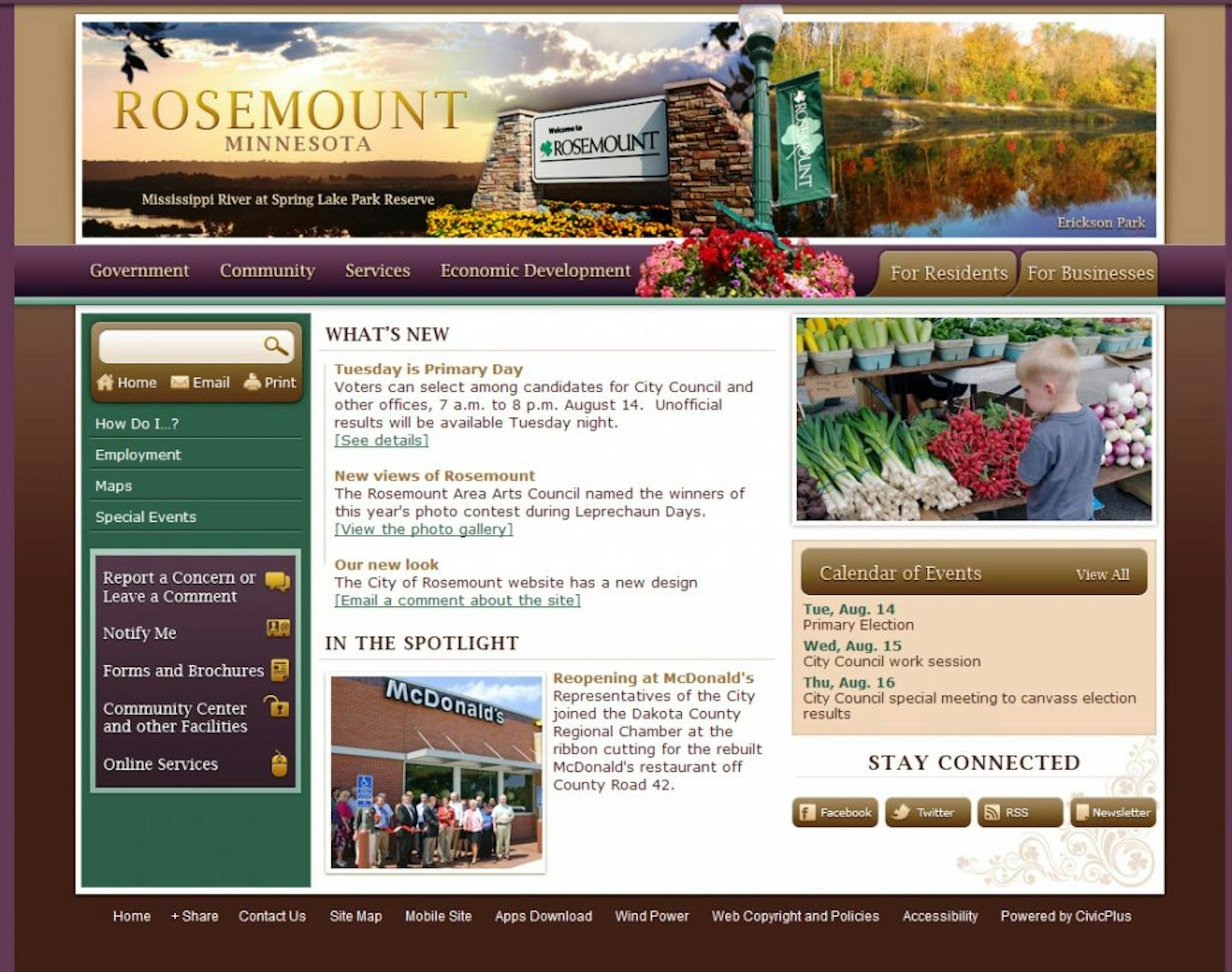 New City of Rosemount website home page