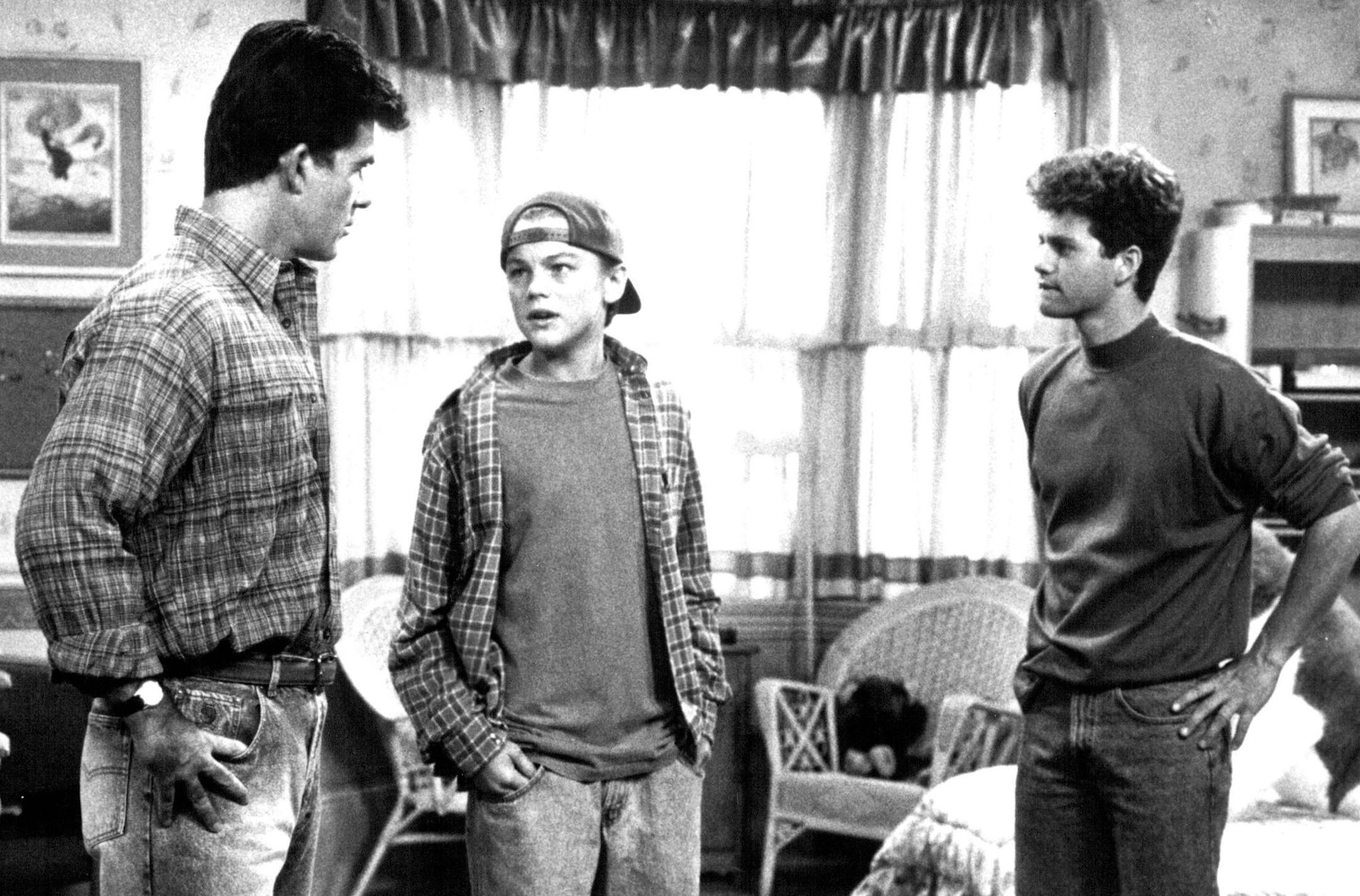 September 24, 1991 When Jason's (Alan Thicke) wine collection starts to disappear, Jason suspects Luke (Leonardo DiCaprio), Mike's homeless remedial student, may be the culprit, on In Vino Veritas," the debut episode of "GROWING PAINS" on its new day, SATURDAY, SEPT. 28 (8:30-9:00 p.m., ET), on the ABC Television Network. Pictured (left to right): Alan Thicke, Leonardo DiCaprio and Kirk Cameron. ABC