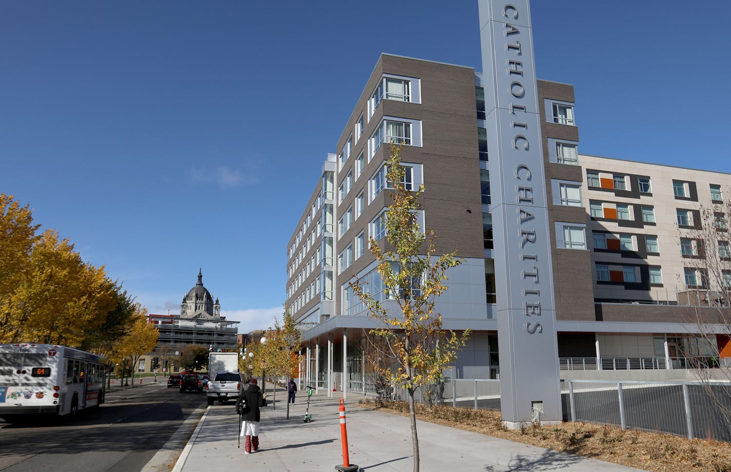 The Richard M. Schulze Family Foundation St. Paul Opportunity Center and Dorothy Day Residence opens this week and media members got a sneak peak Wednesday, Oct. 23, 2019, in St. Paul, MN. Here, an exterior of the new facility.]
DAVID JOLES &#x2022; david.joles@startribune.com
Catholic Charities will open the six-story building, the "Richard M. Schulze Family Foundation St. Paul Opportunity Center and Dorothy Day Residence," this week -- the second phase of a new $100 million Dorothy Day Place c