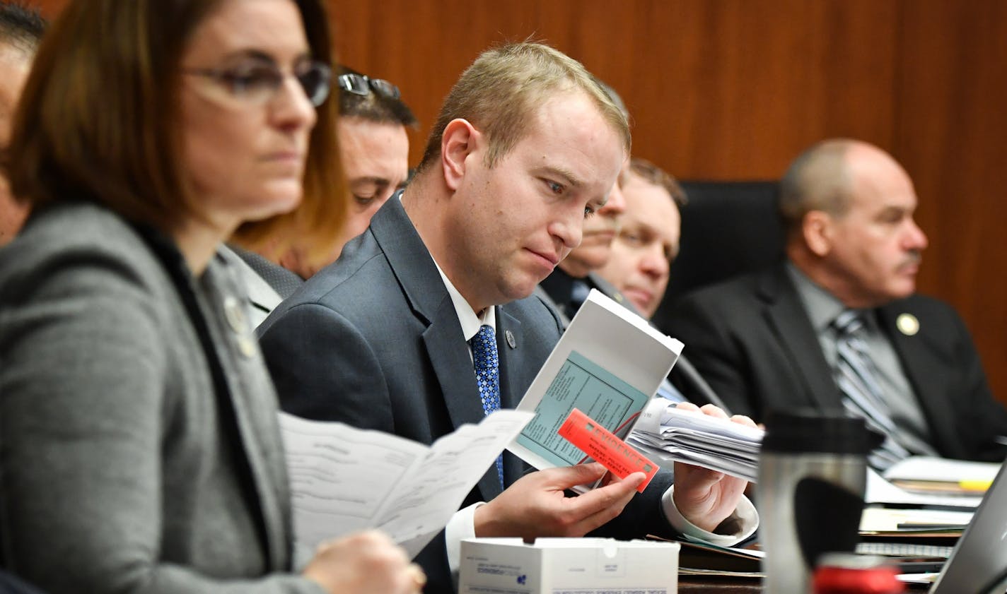 Representative Nick Zerwas, R-Elk River looked over a sexual assault kit that Linda Walther, Sexual Assault Nurse Examiner asked committee members to examine. ] GLEN STUBBE &#x2022; glen.stubbe@startribune.com Tuesday, February 27, 2018 The Public Safety Committee looks at a bill that would reform how rape kits are handled int he state. A few years ago MN lawmakers required all police agencies to count how many rape kits they had sitting untested on their shelves. It didn't require any more than