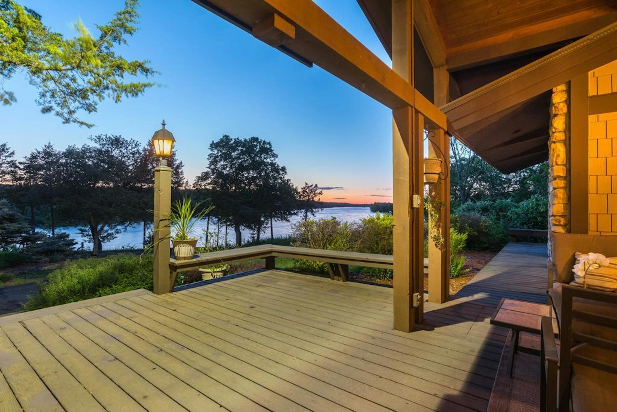 Twilight view from the front entry.