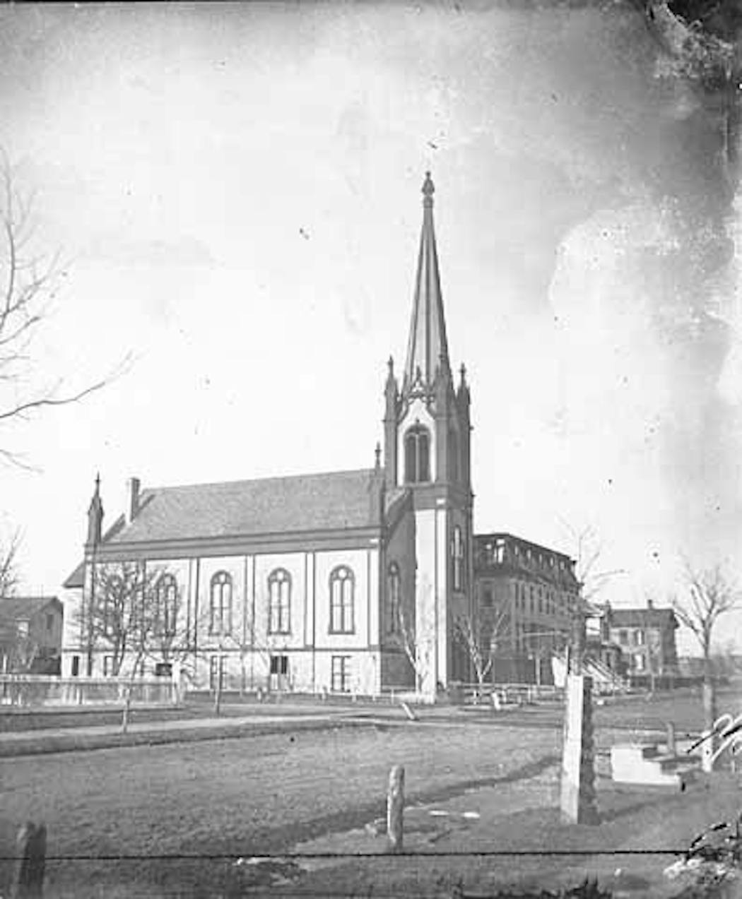 Free Will Baptist Church In 1873 relocated to a larger church at 7th Street and Marquette Avenue, where Wells Fargo Center now stands.