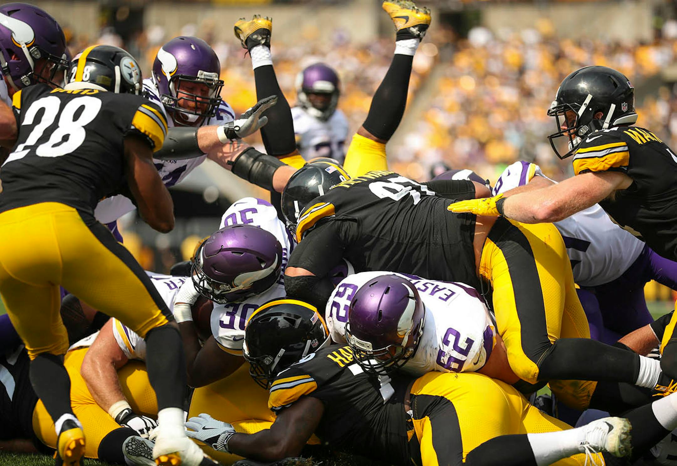Minnesota Vikings running back C.J. Ham (30) scored from the one yard line in the third quarter.