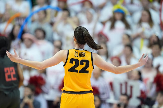 Iowa and Caitlin Clark played before a sellout crowd of 17,222 in a loss at Indiana on Feb. 22.