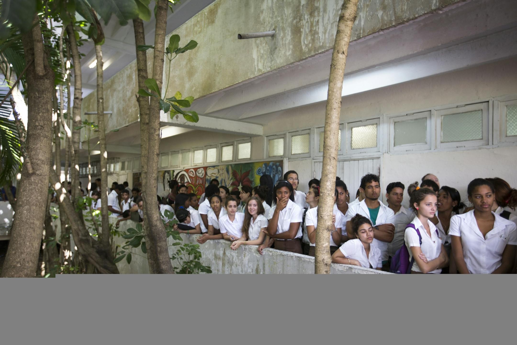 Students wait for a concert to begin at the Escuela Nacional de Musica in Havana, Cuba on Thursday, May 14, 2015.