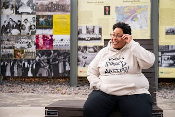 Chauntyll Allen poses for a portrait at the Rondo Commemorative Plaza Wednesday, Nov. 10, 2021 in Saint Paul, Minn.. Allen is a Saint Paul School Boar