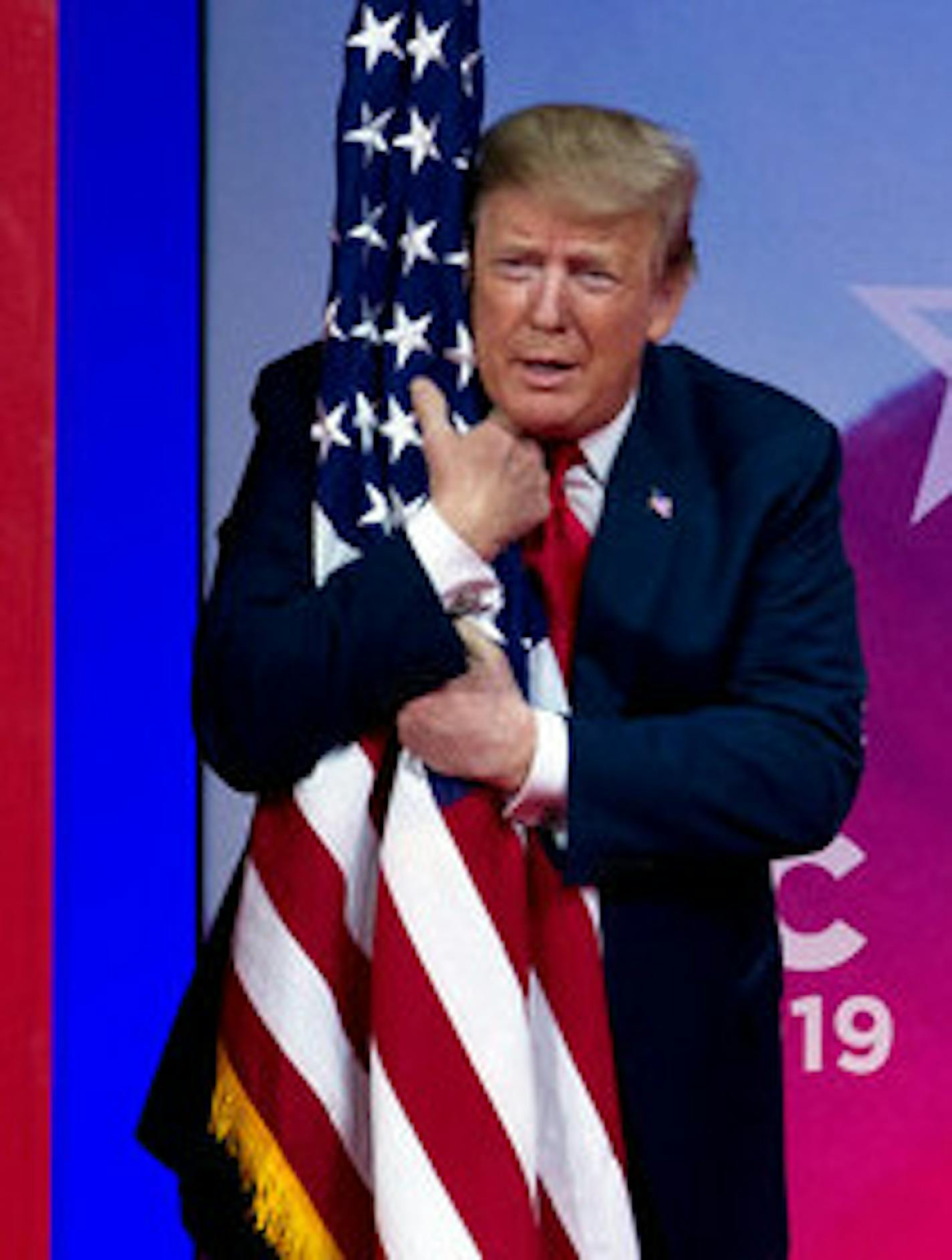 President Trump hugs the flag. Worried that patriotic displays have become partisan and divisive, the St. Louis Park city council voted recently to stop reciting the Pledge of Allegiance. In the face of intense criticism, the council plans to reconsider the vote on July 8.