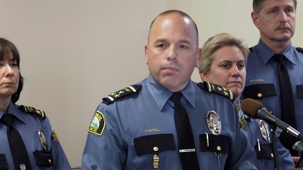 St. Paul Police Chief Todd Axtell, center, held a news conference on Friday, November 4, 2016 to share dashcam video of two police officers discipline