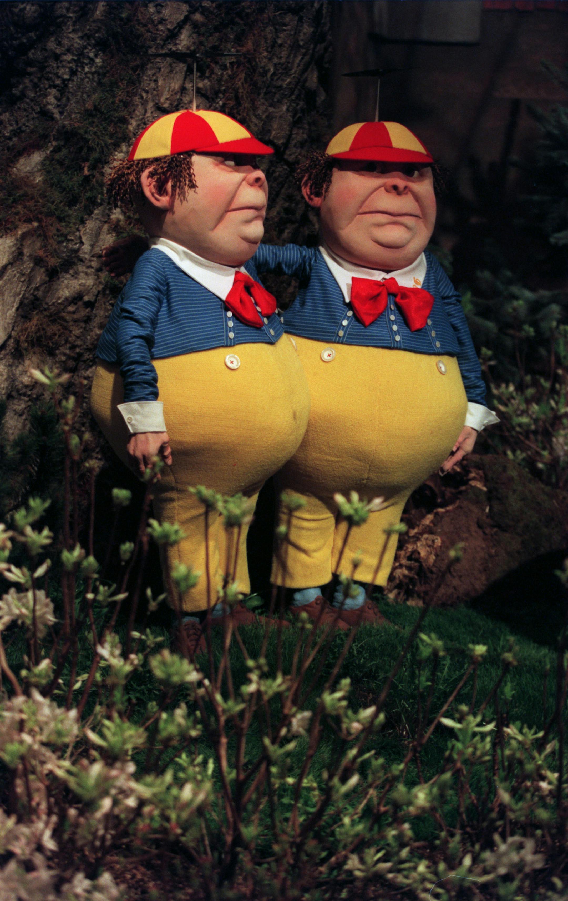 5ER19--from this years Dayton's Flower show, Tweedledee and Tweedledum, from 'Alice in Wonderland'.