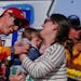 NASCAR driver Joey Logano celebrated in Victory Lane with his family after winning Sunday at Talladega Superspeedway.