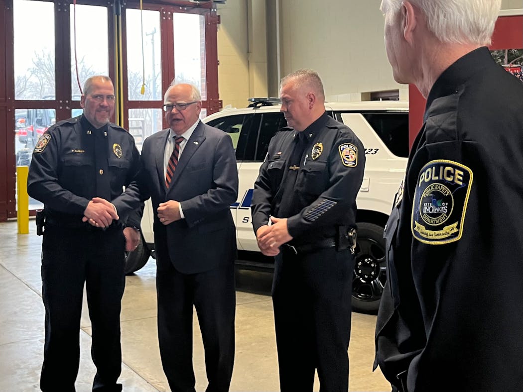 Gov. Tim Walz met with law enforcement leaders Thursday in Lino Lakes, announcing that $300 million in new public safety funding will go out next week.