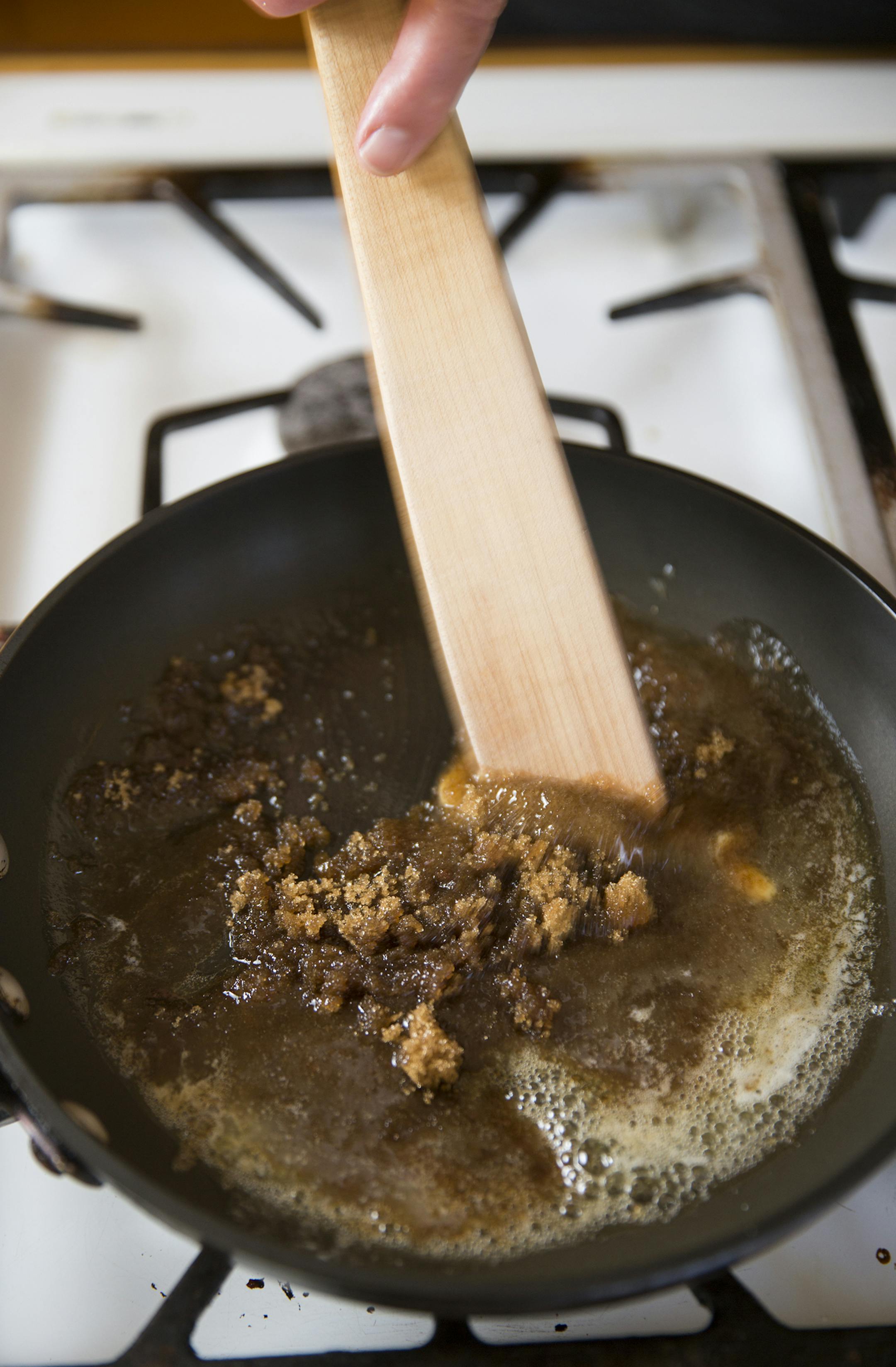 Combine brown sugar and butter. Baking Central makes Apple Tarte Tatin. ] (Leila Navidi/Star Tribune) leila.navidi@startribune.com BACKGROUND INFORMATION: Baking Central makes Tarte Tatin for apple season, with an easy, flaky pastry on Thursday, October 13, 2016.
