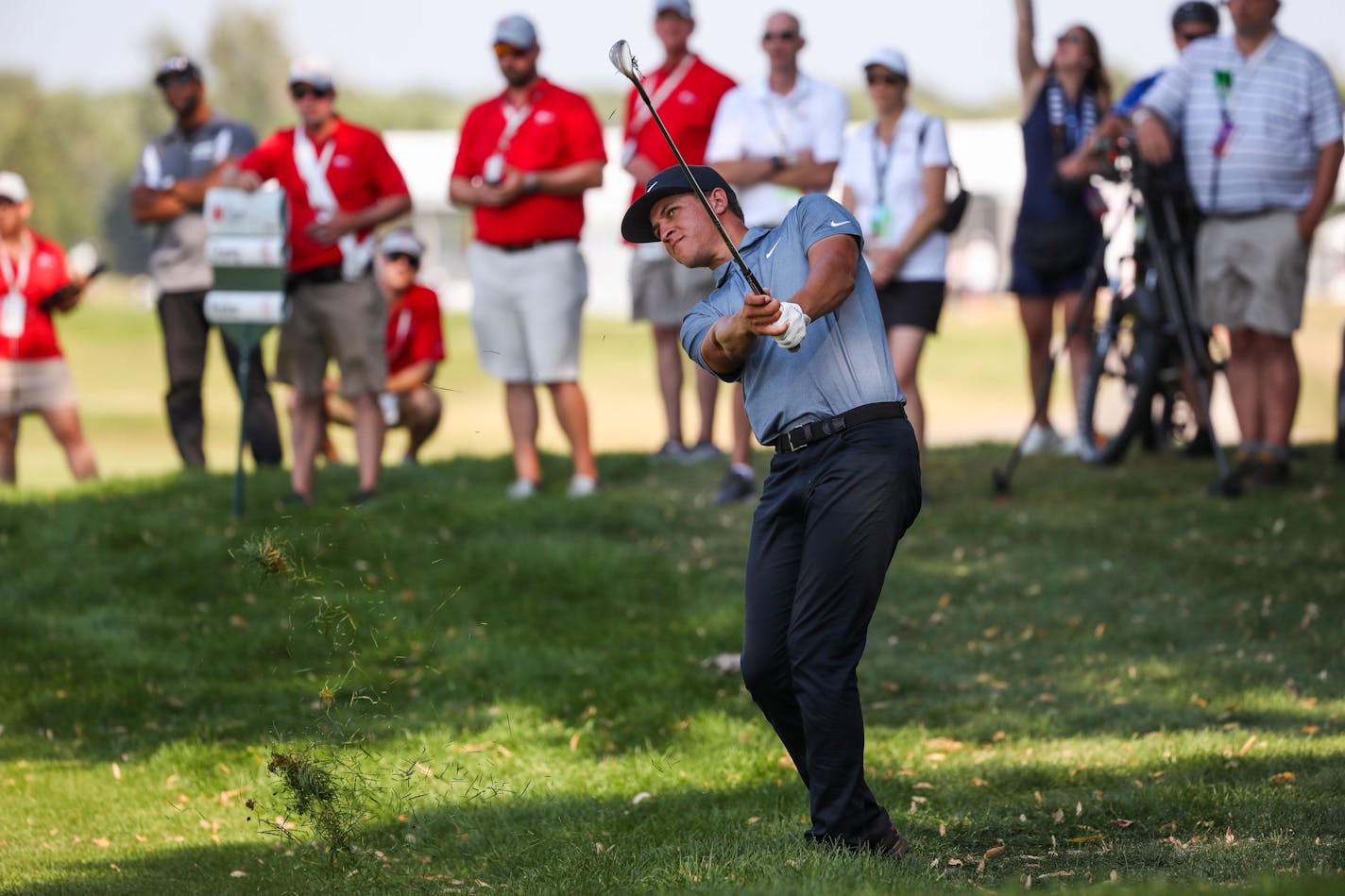 Cameron Champ takes a shot from the rough at the 18th hole during the 3M Open at TPC Twin Cities on Sunday, July 25, 2021 in Blaine. ] ANTRANIK TAVITIAN • anto.tavitian@startribune.com