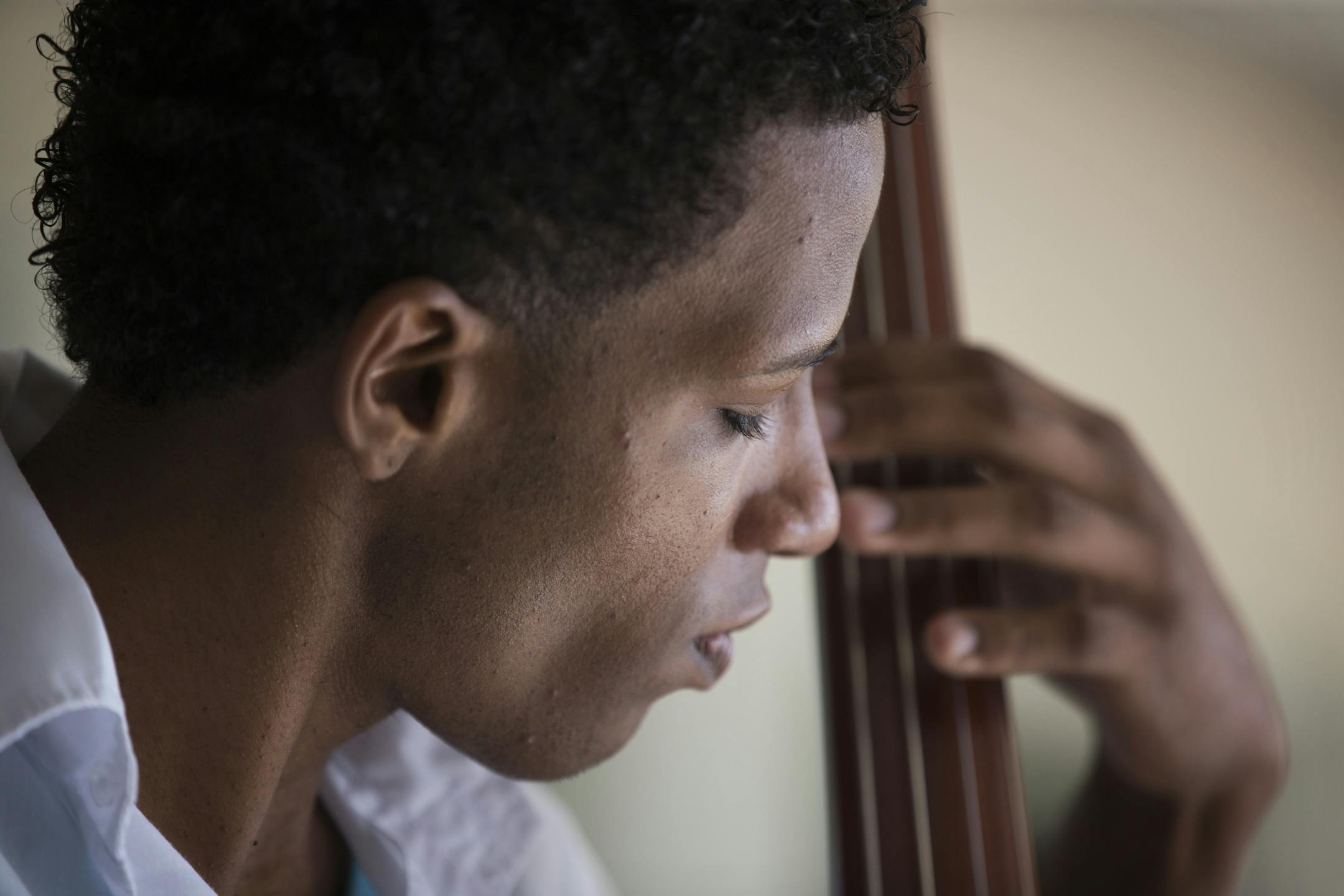 Roberto West plays the bass for members of the Minnesota Orchestra during a visit to his school, the Escuela Nacional de Musica in Havana, Cuba on Thursday, May 14, 2015.