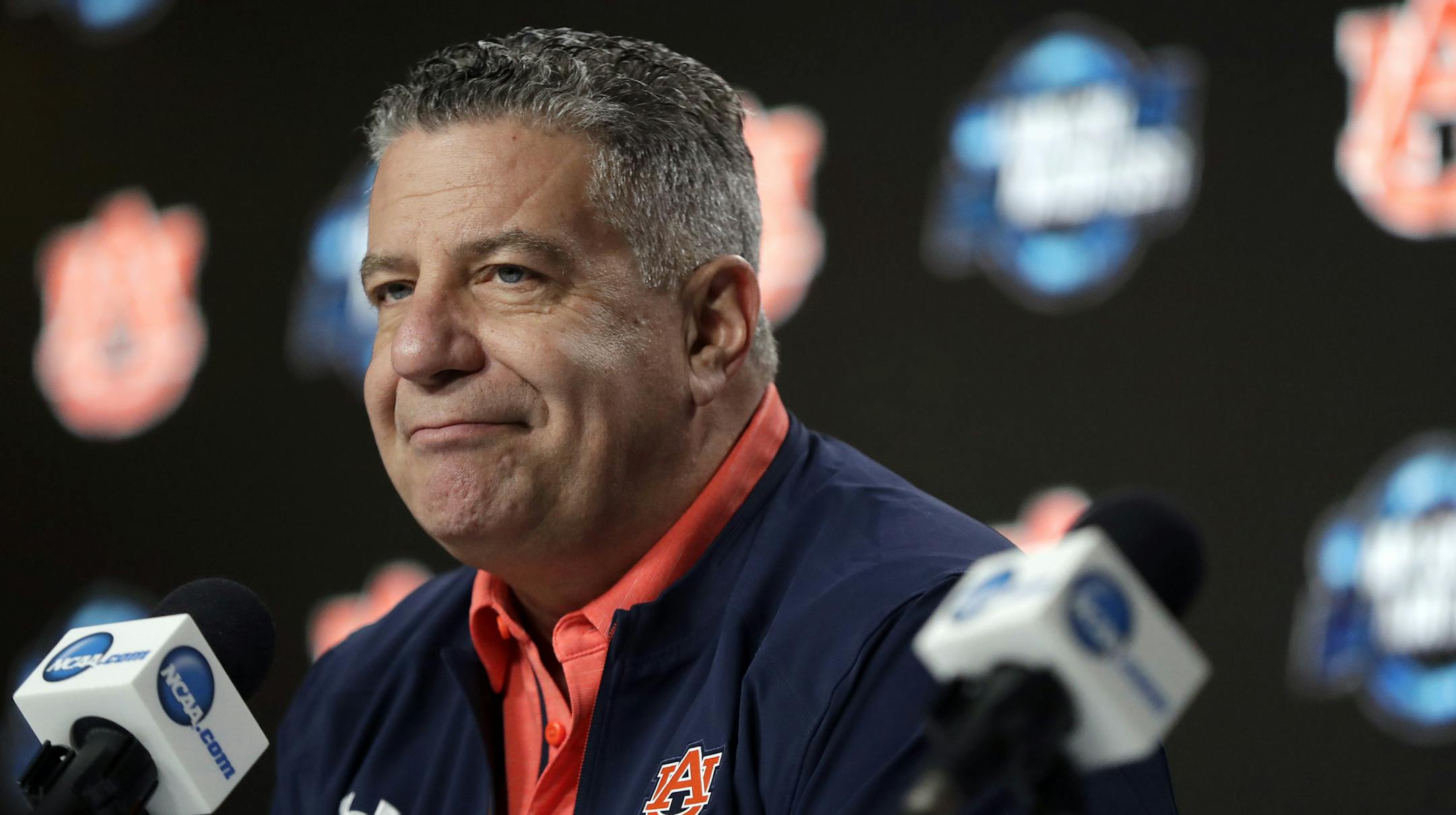 Auburn head coach Bruce Pearl listens to a question during a news conference at the NCAA men's college basketball tournament Thursday, March 28, 2019, in Kansas City, Mo. Auburn plays North Carolina in a Midwest Regional semifinal on Friday. (AP Photo/Jeff Roberson)