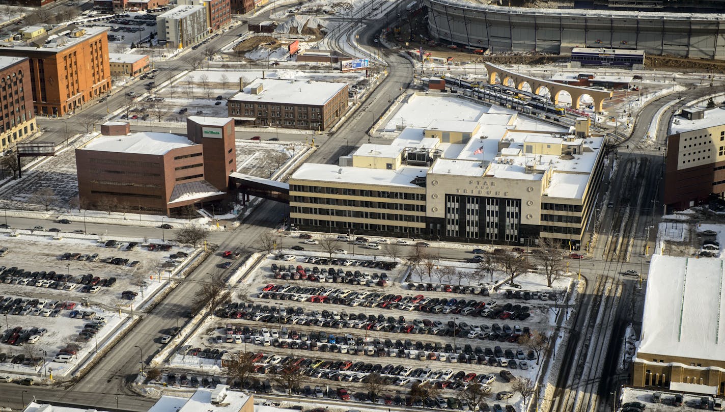 Star Tribune building and surrounding land near the Metrodome which is undergoing demolition to make way for a new stadium. Tuesday, February 11, 2014 ] GLEN STUBBE * gstubbe@startribune.com