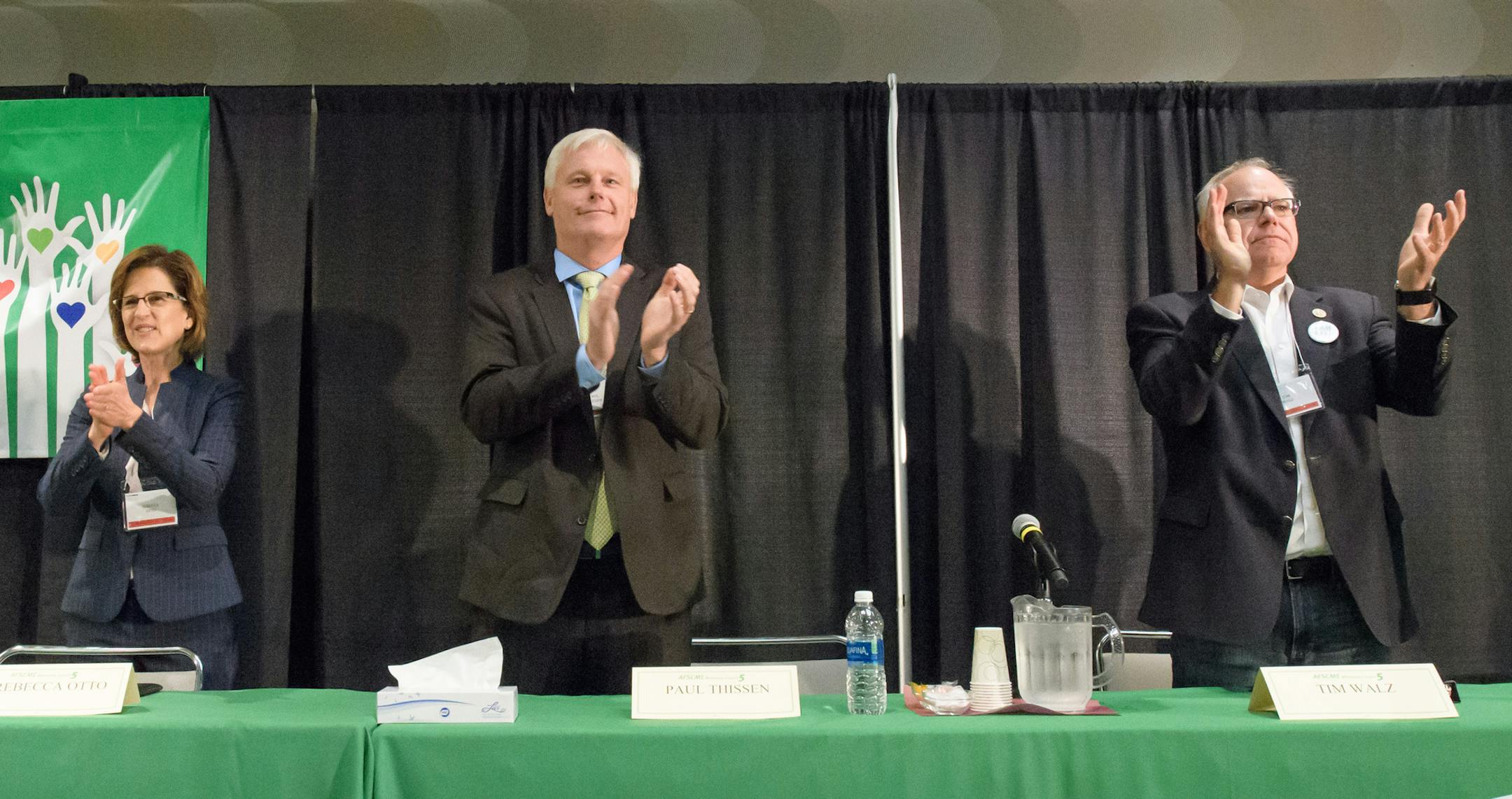 State Auditor Rebecca Otto, Rep. Paul Thissen (Minneapolis), and U.S. Rep. Tim Walz (Mankato) ] GLEN STUBBE • glen.stubbe@startribune.com Friday, October 6, 2017 DFL candidates for governor gathered in Duluth for a forum in front of AFSCME, the major public employee union. Their endorsement will be pivotal in next year's governor's race whose endorsement is sought after. The invited candidates are St. Paul Mayor Chris Coleman
Rep. Tina Liebling (Rochester)
Rep. Erin Murphy (St. Paul)
Stat