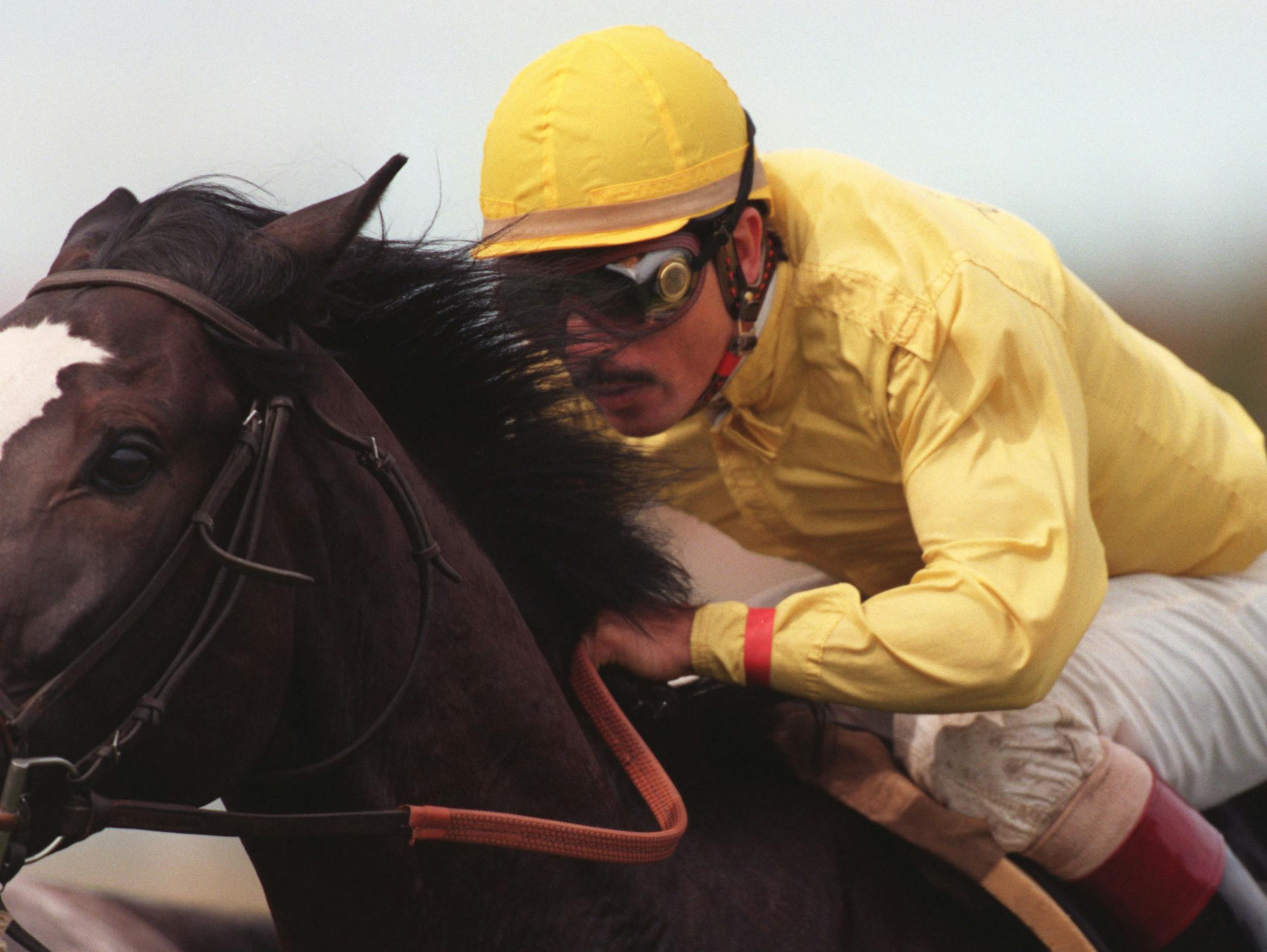 Jockey Luis Quinonez riding Extra Dividend in the 6th race Sunday afternoon.
