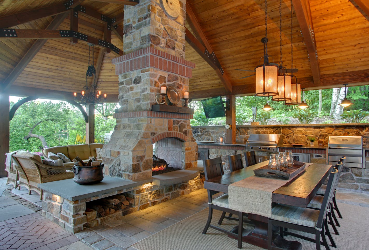 Credit:Justin Bullis
Debbie and Scott Grieve embrace the seasons thanks to their pavilion-topped outdoor space, created by Mom's Design Build.