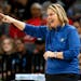 Lynx coach Cheryl Reeve calls out to players during the team's game against the Las Vegas Aces on Thursday