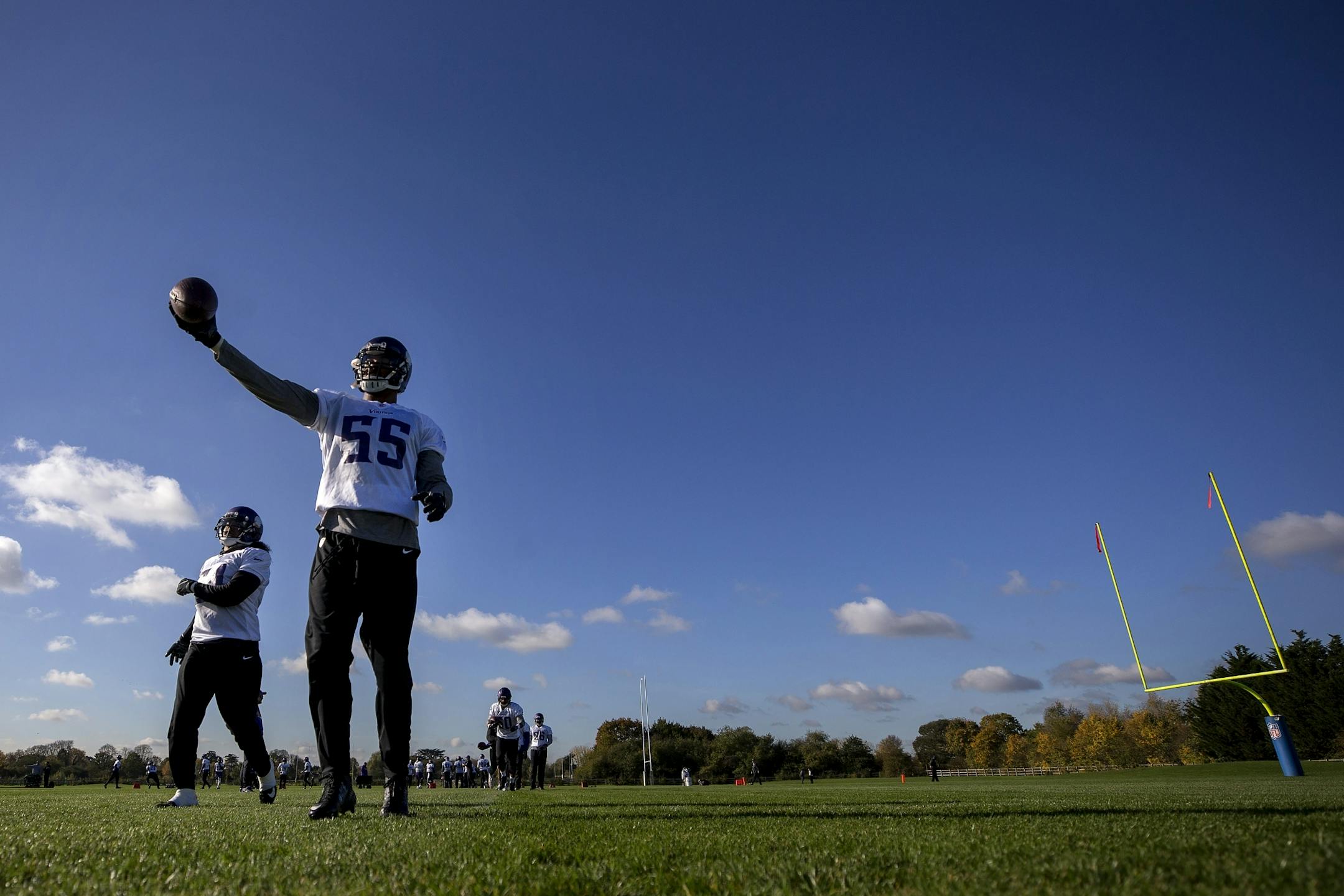 Minnesota Vikings linebacker Anthony Barr (55) during a practice at the London Irish Training Ground in perpetration for a game vs. the Cleveland Browns.