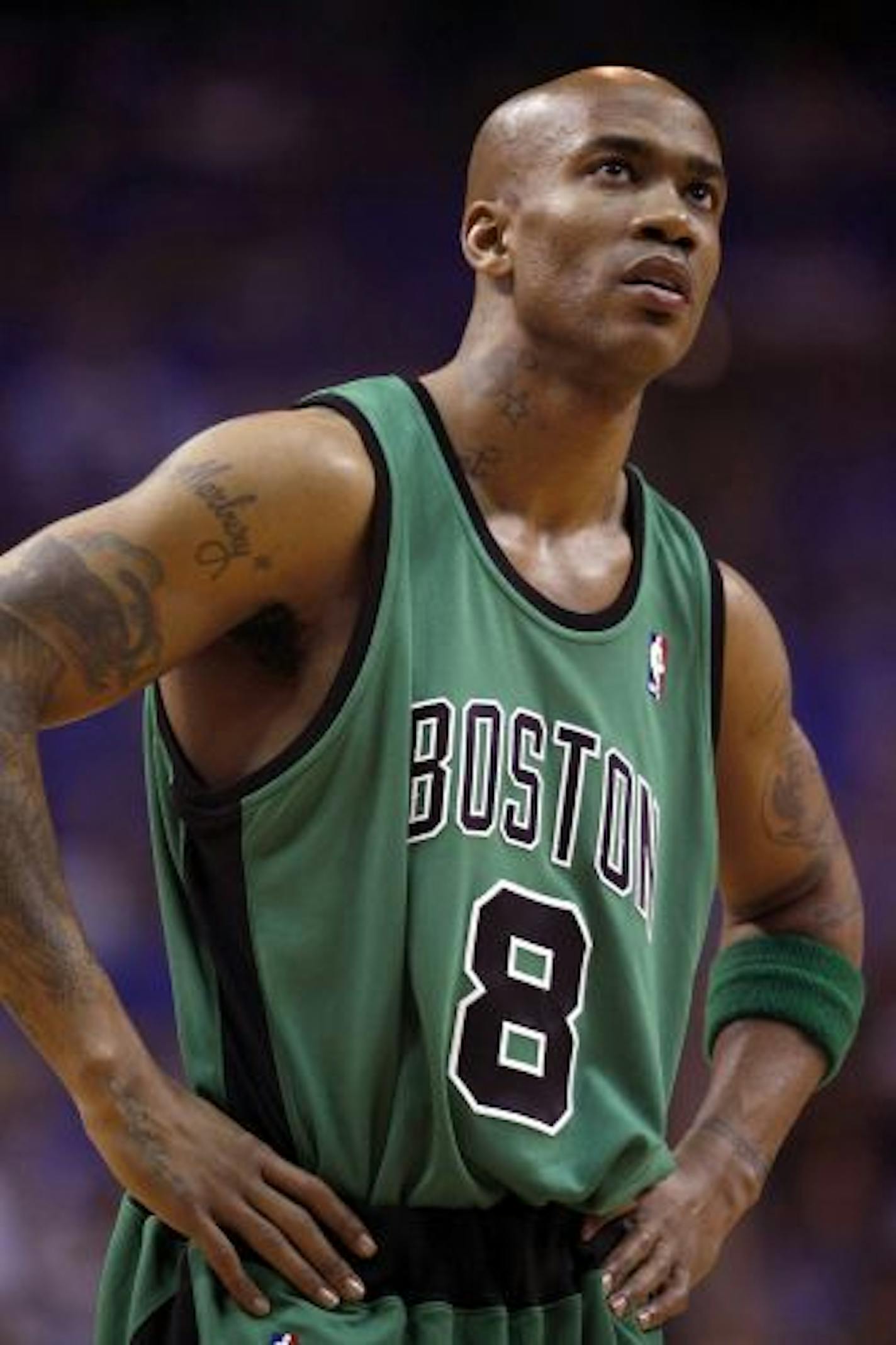 ORLANDO, FL - MAY 08: Stephon Marbury #8 of the Boston Celtics reacts against the Orlando Magic in Game Three of the Eastern Conference Semifinals during the 2009 NBA Playoffs at Amway Arena on May 8, 2009 in Orlando, Florida. The Magic defeated the Celtics 117-96.