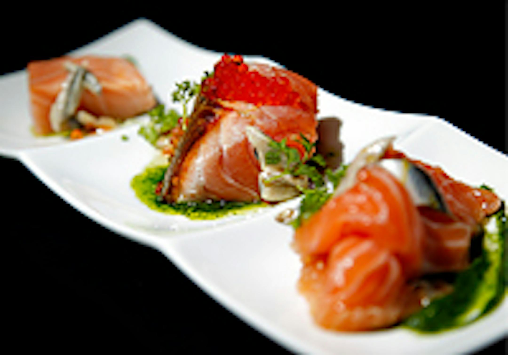 Salmon trio with dill, rye and white anchovy