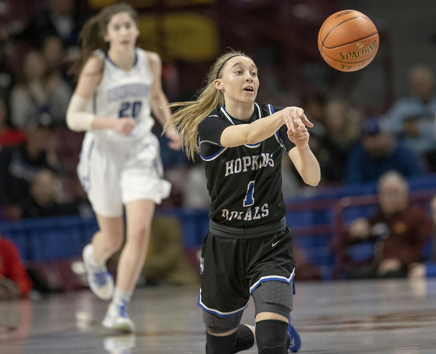 Hopkins' Paige Bueckers passed the ball during the Class 4A state tournament.