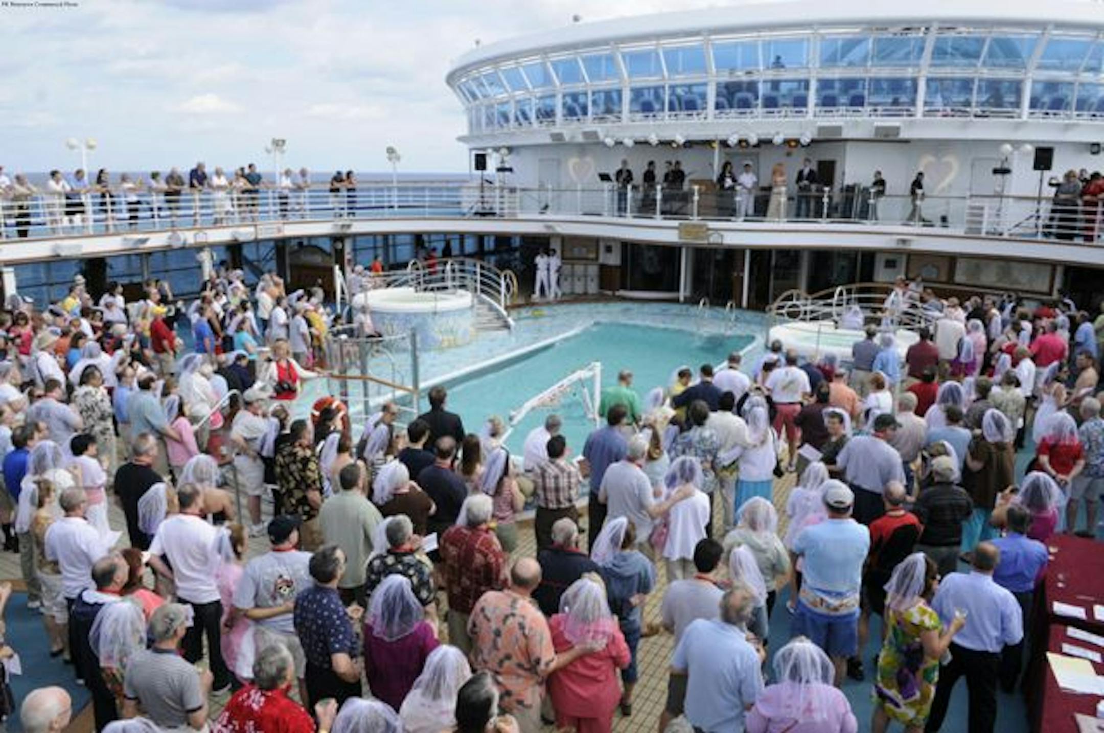 More than 600 people gathered on the top deck of Crown Princess on Valentine's Day to renew their wedding vows. The line, which is famous for its legacy of romance, is hosting the first-ever Romance Summit on the ship this week featuring romance experts, lectures and themed activities. Photo Credit: Princess Cruises.