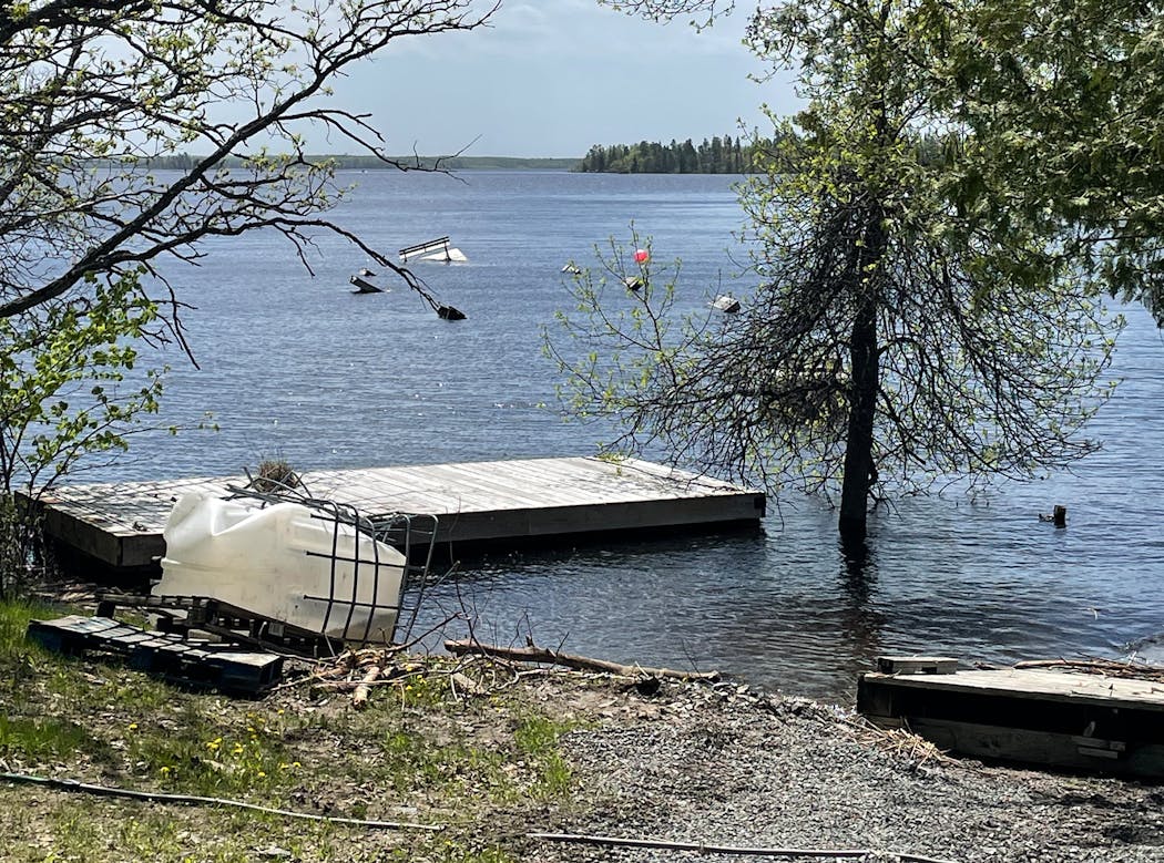 Docks from the Gunflint Trail to Lake of the Woods have been wiped out by the flood of 2022, including this one — its end barely above water in the distance — on Rainy Lake.