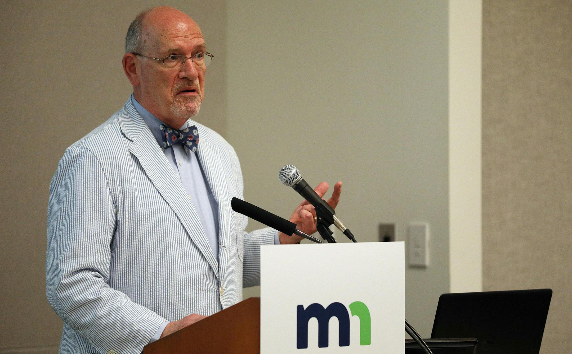 Minnesota health commissioner Dr. Ed Ehlinger spoke during the press conference announcing the end of the measles outbreak. ] ANTHONY SOUFFLE &#xef; anthony.souffle@startribune.com State health officials held a press conference to announce the end of the measles outbreak responsible for sickening 79 Minnesotans Friday, Aug. 25, 2017 at the Freeman Office Building in St. Paul, Minn. ORG XMIT: MIN1708251606439226