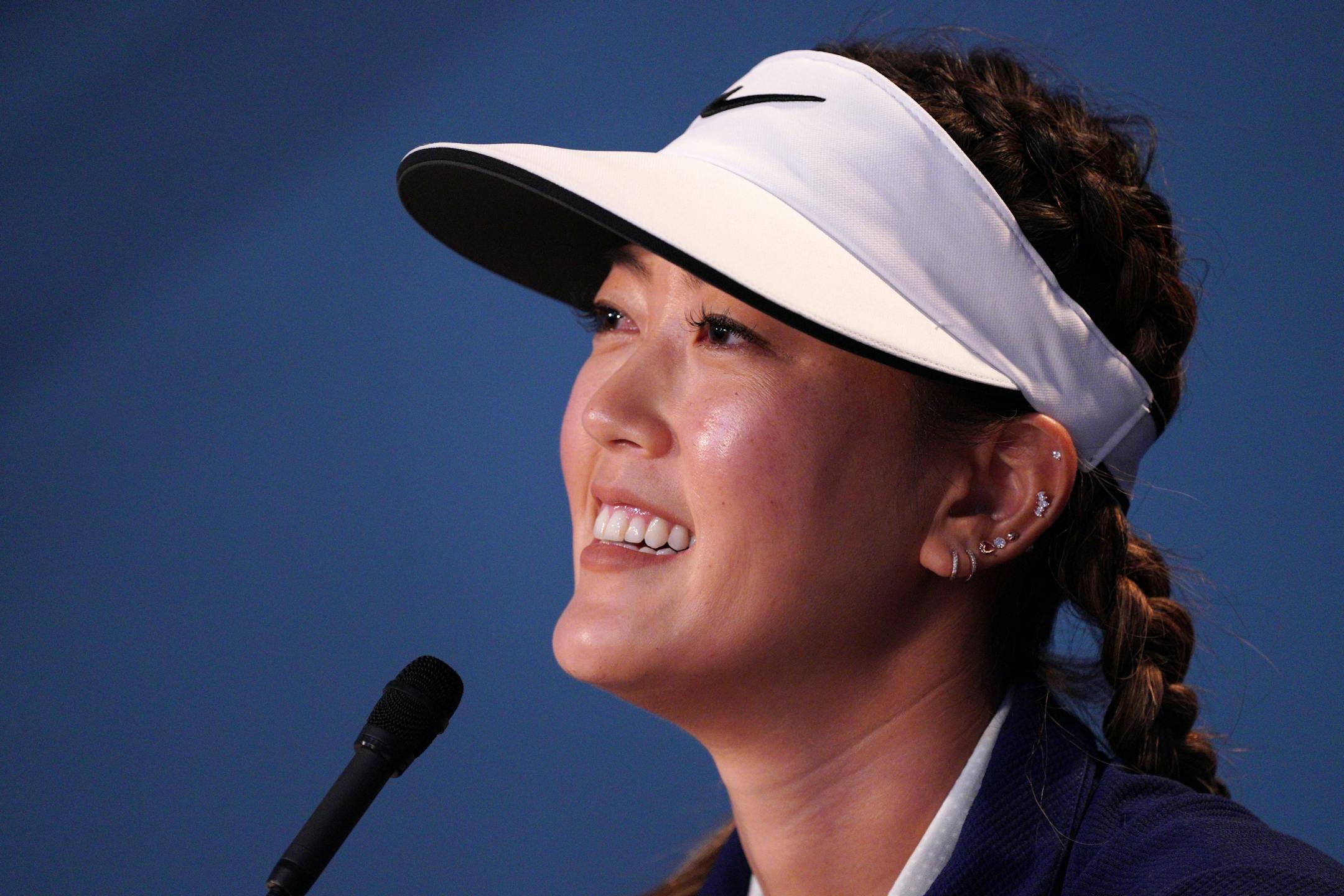 Michelle Wie smiled as she took reporter's questions during a press conference Tuesday morning.