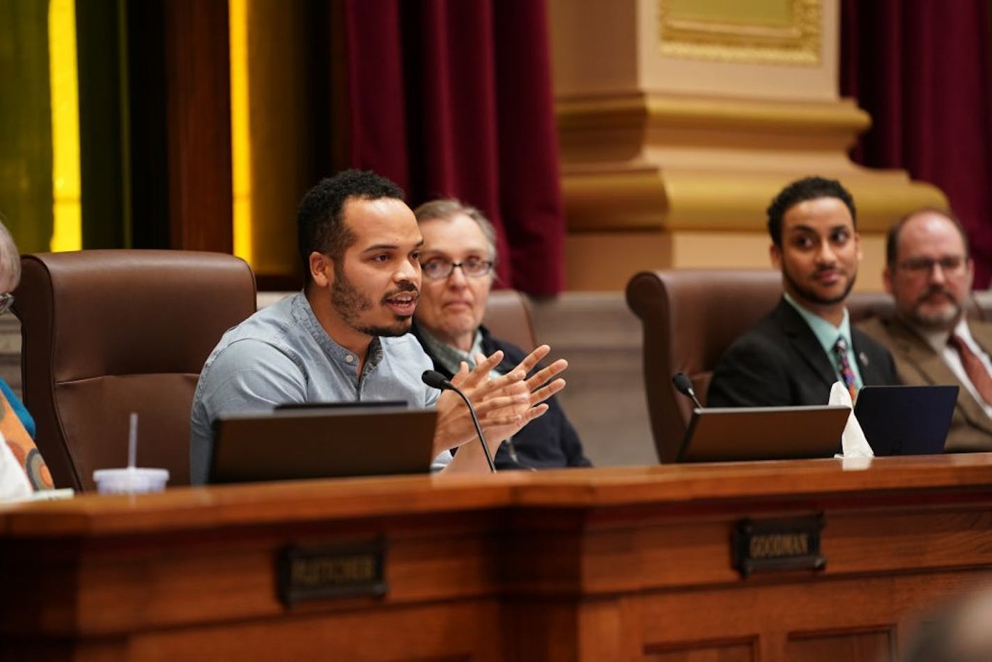 Council member Jeremiah Ellison during a Minneapolis City Council committee that approved the Upper Harbor Terminal concept plan in Minneapolis, Minn., on Tuesday, February 19, 2019.