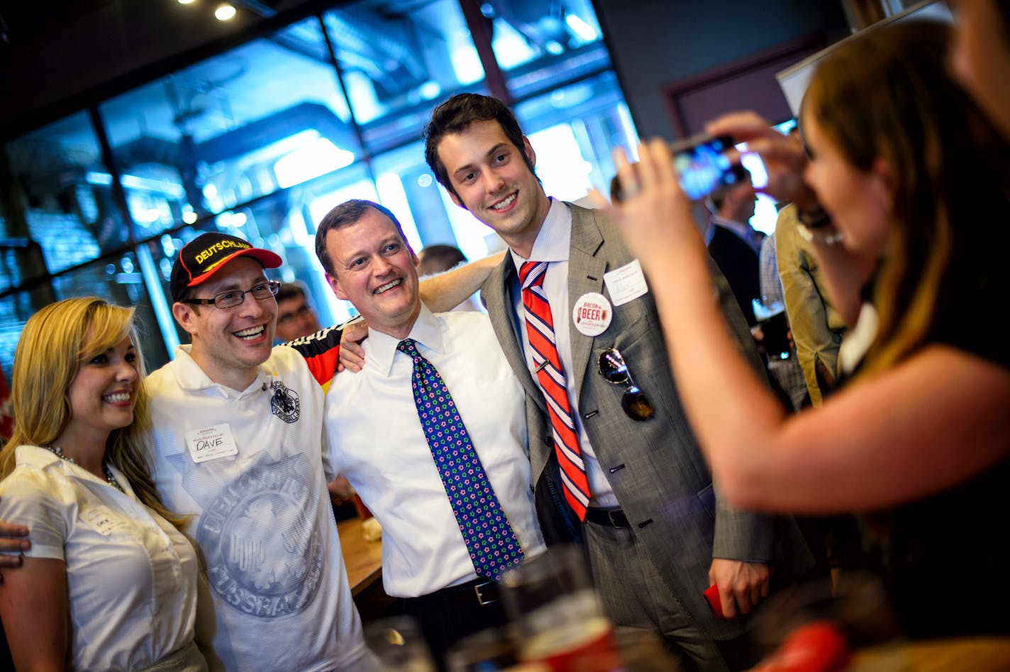 Jeff Johnson greeted supporters at a fundraiser at the Day Block Brewing Co in Minneapolis. July 8, 2014 ] GLEN STUBBE * gstubbe@startribune.com