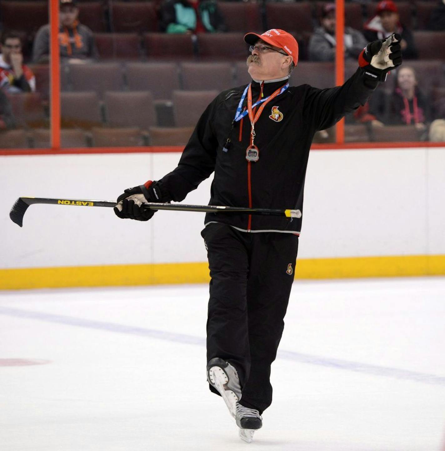 Ottawa Senators head coach Paul MacLean directs his team during NHL hockey training camp at the Scotiabank Place in Ottawa on Tuesday, Jan. 15, 2013.