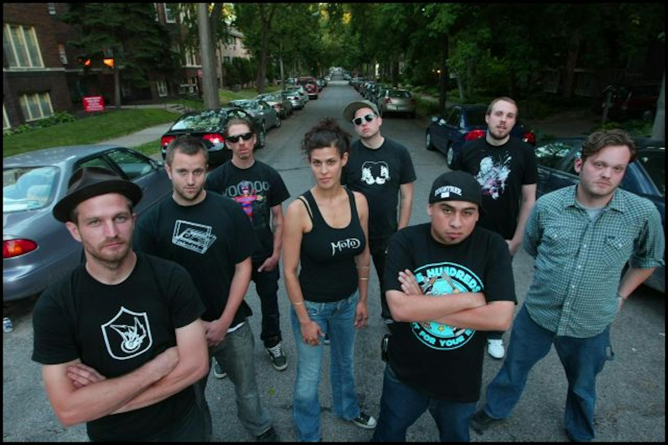 Members of Doomtree from left are, Cecil Otter, Sims, Turbo Nemesis. Dessa, Paper Tiger, Mike Mictlan. In back, Lazerbeak, MK Larada,