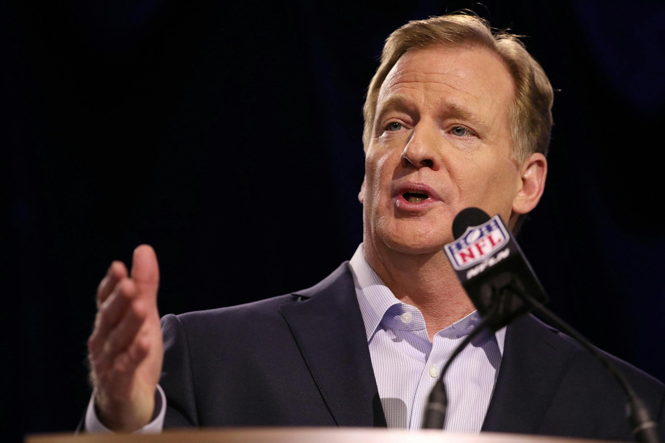 NFL Commissioner Roger Goodell spoke during his annual press conference.