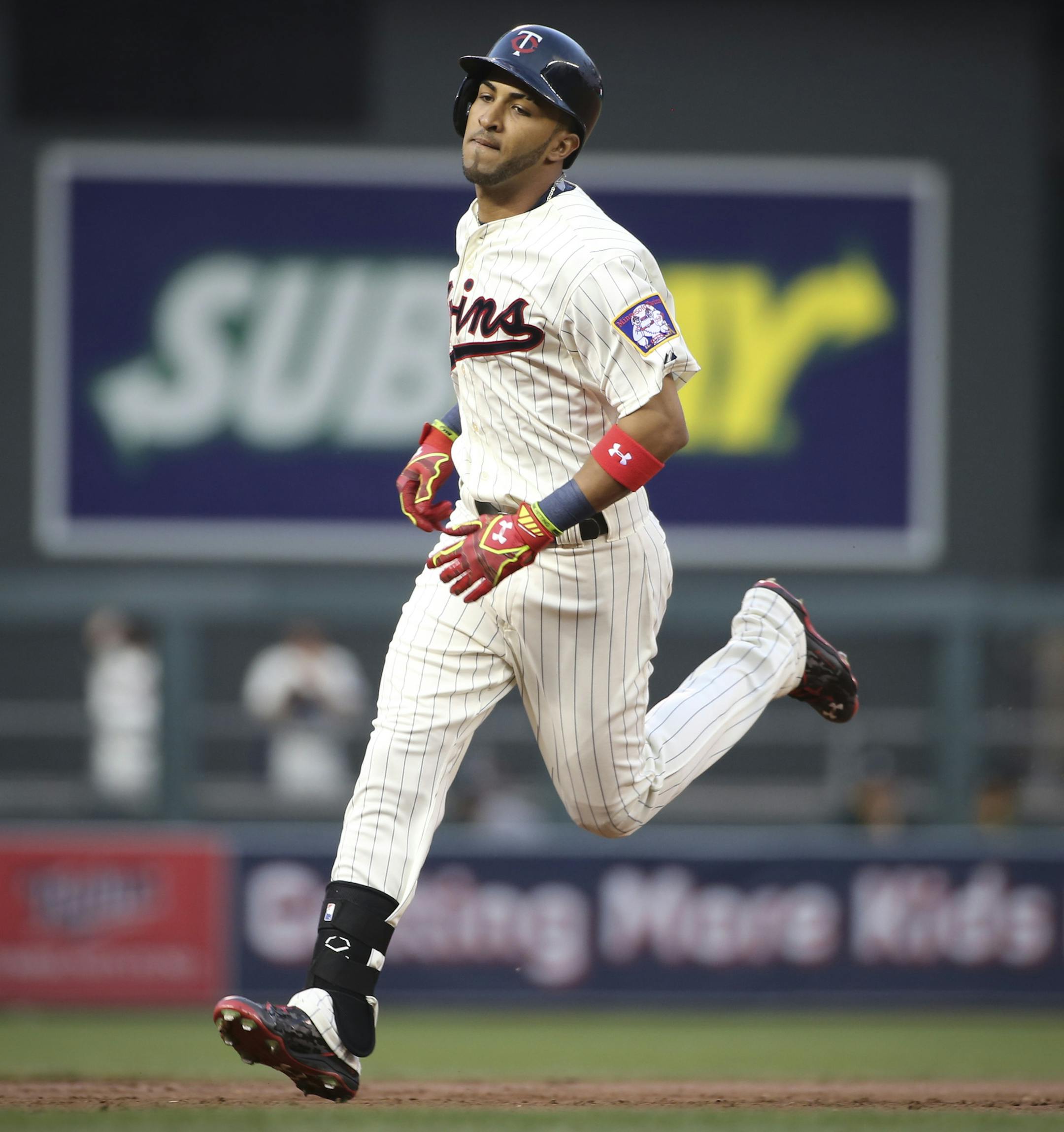 Eddie Rosario ran the bases after hitting a homerun at his first at bat in the Major Leagues. ] RENEE JONES SCHNEIDER • reneejones@startribune.com The Minnesota Twins played the Oakland Athletics at Target Field on Wednesday, May 6, 2015, in Minneapolis, Minn.
