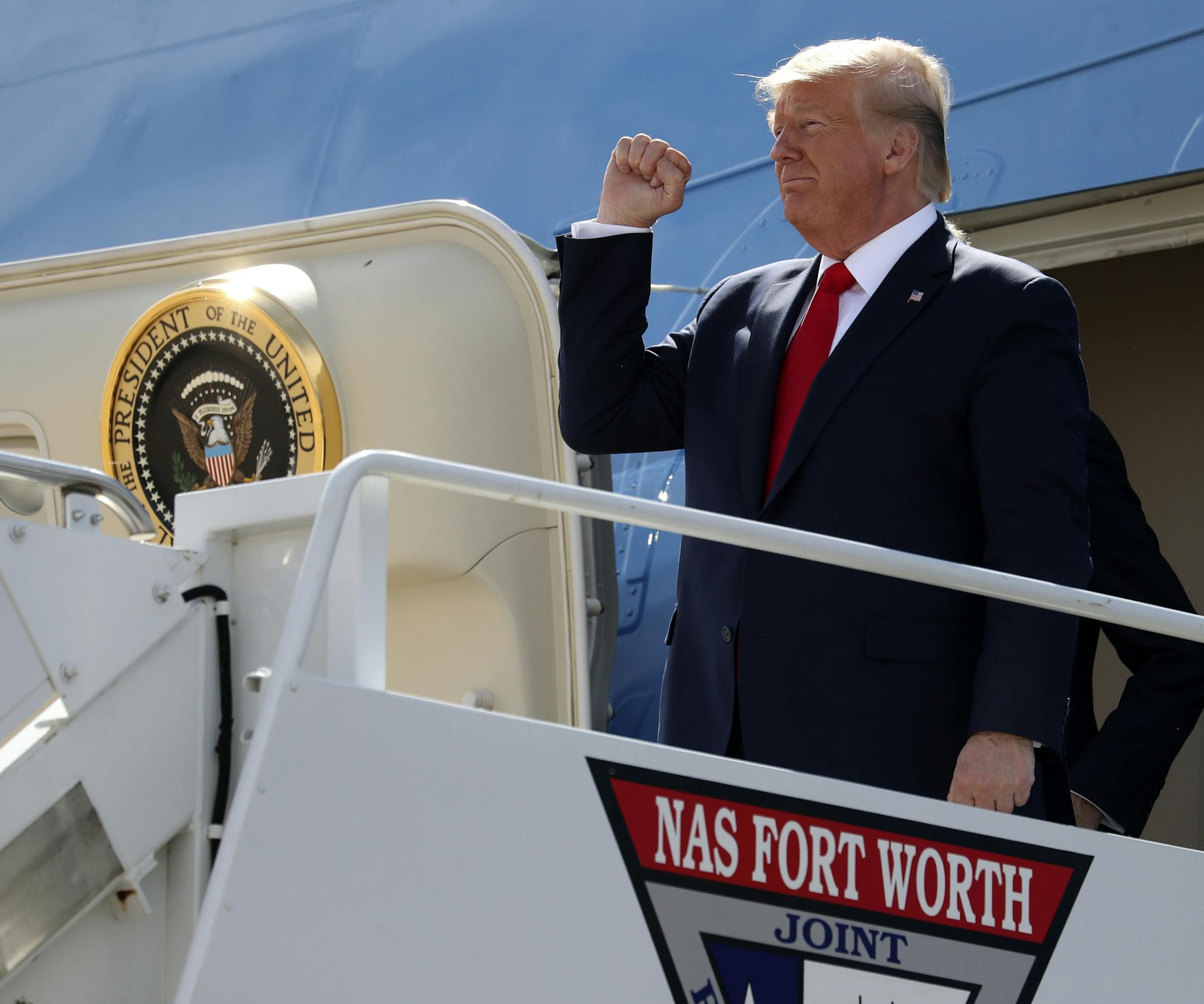 President Donald Trump arrives at Naval Air Station Joint Reserve Base in Fort Worth, Texas, Thursday, Oct. 17, 2019. (AP Photo/Andrew Harnik)