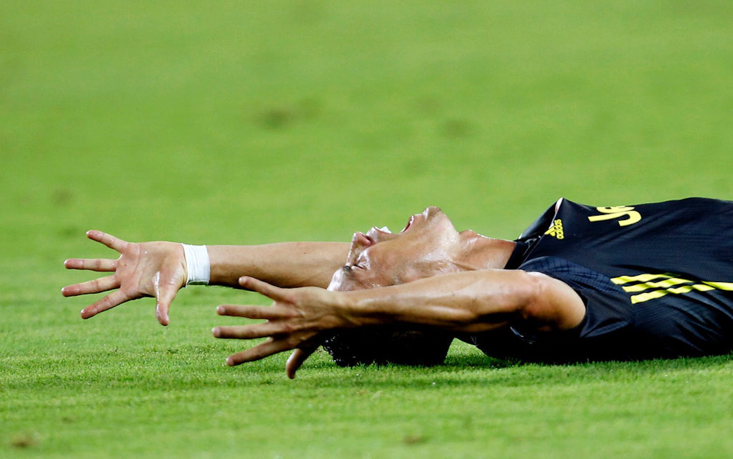 Juventus forward Cristiano Ronaldo reacts after receiving a red card during the Champions League match Wednesday between Valencia and Juventus in Valencia, Spain.