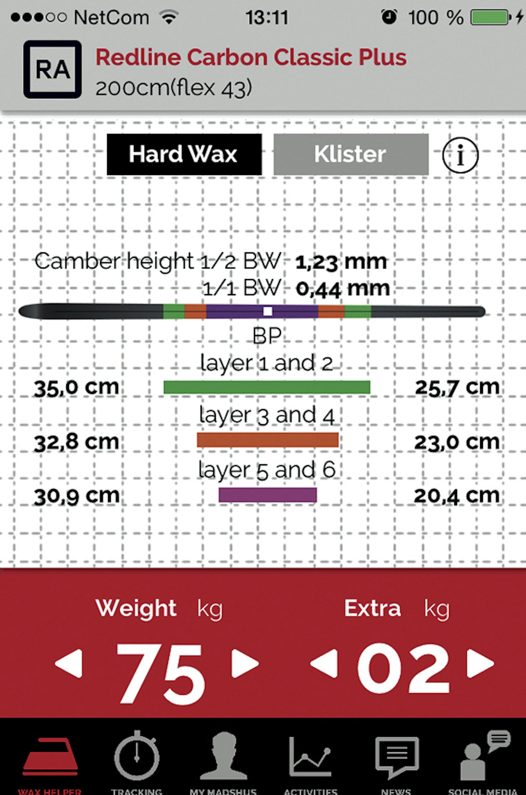 In an undated handout photo, the Madshus Empower skiing app. Skiers enter their personal details into the app and pair it with their skis, then before they hit the trails, they can also enter information about the weather and snow conditions, and the app will then recommend the best wax and the optimum places on the ski to apply the wax. (Handout via The New York Times) -- NO SALES; FOR EDITORIAL USE ONLY WITH STORY SLUGGED CIR SMART SKIS. ALL OTHER USE PROHIBITED. --