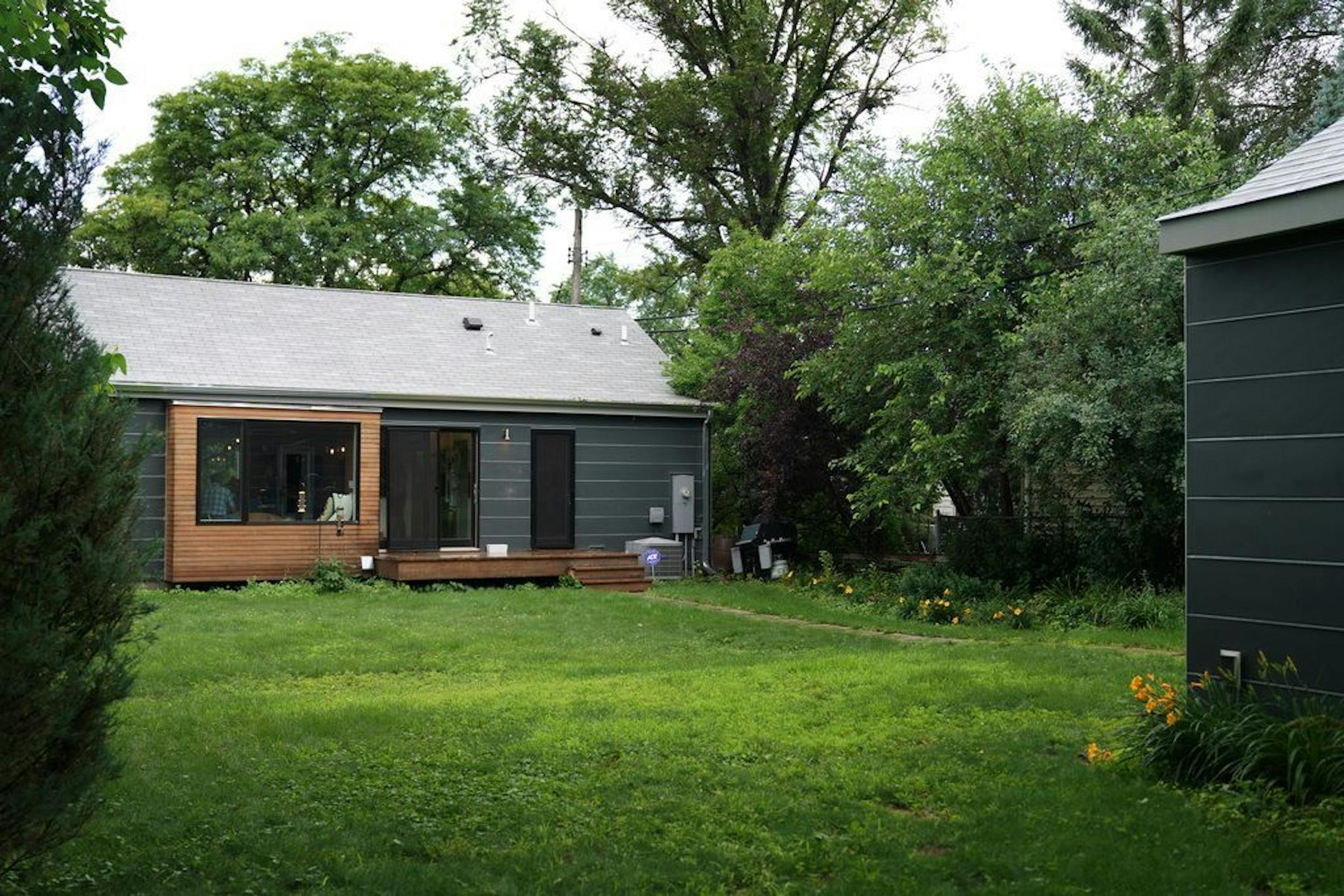 The backyard view of the remodeled rambler in St. Louis Park.