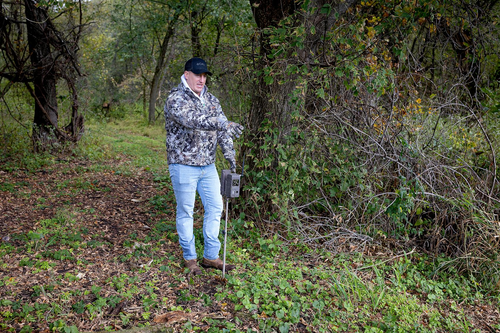 Jeff Althoff set up a trail camera Oct. 6. Home Grown’s portfolio includes 25 properties in Buffalo County, ranging up to 650 acres in size.