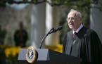 Supreme Court Justice Anthony Kennedy speaks at the Rose Garden of the White House in Washington, April 10, 2017. Kennedy, who has long been the decis